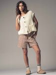 Striped Denim Shorts with Frayed Hem