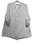 Embroidered Linen Blouse with Sequin Detail Trim in White