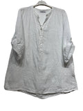 Embroidered Linen Blouse with Sequin Detail Trim in White
