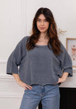 Linen Cotton Blend Top in Jean Blue