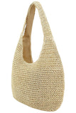 Crochet Woven Rattan Straw Wicker Hobo Bag in Beige