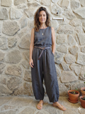 100% Linen Pants with Belt in White