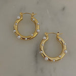 18K Gold Plated Over Stainless Steel Hoop Earrings with Pearls