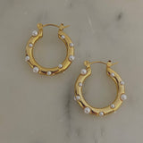18K Gold Plated Over Stainless Steel Hoop Earrings with Pearls