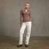 Knitted Collared Cardigan in Mocha