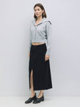 Faux Suede Midi Skirt in Black