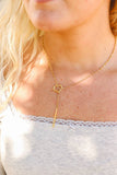 18K Gold PVD Coated Lariat Necklace with Heart & Drop Bar