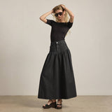 Denim Maxi Skirt in Washed Black