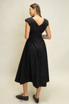 Ruched Waist Midi Dress in Black