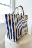 Blue & Beige Striped Tote Bag
