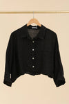 100% Linen Collared Crop Shirt in White