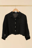 100% Linen Collared Crop Shirt in Beige