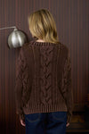 Washed Cable Knit Pullover Sweater in Cocoa