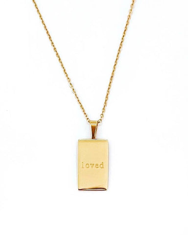 18K Gold Plated 'Loved' Engraved Pendant Necklace
