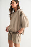 Cotton Blend 3/4 Sleeve Lounge Top in Silken Taupe