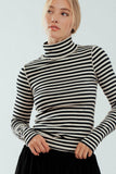 Striped Long Sleeve Turtleneck Top in Ivory & Rust