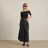 Denim Maxi Skirt in Washed Black