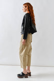Faux Leather Jacket with Whipstitch Edge in Black