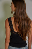 Knit Seamless Ribbed Tank Top with Lace Trim in Cabernet Red