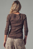 Ribbed Henley Long Sleeve in Brown