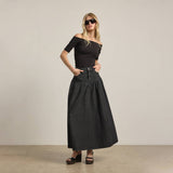 Denim Maxi Skirt in Washed Black
