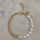18K Gold Plated Stainless Steel Pearl Bracelet