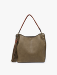 Three Compartment Tassel Hobo Bag in Olive