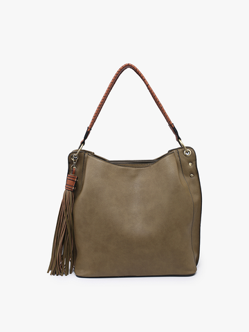 Three Compartment Tassel Hobo Bag in Olive