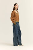 Striped V-Neck Sweater in Camel Orange