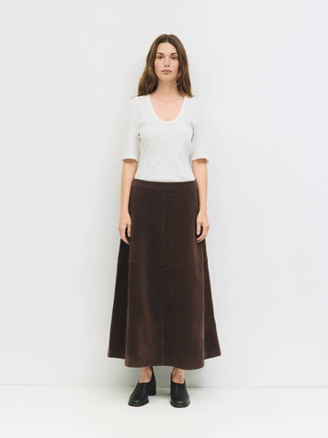 Suede Midi Skirt in Brown