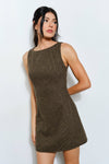 Boatneck Mini Dress in Brown Multicolor