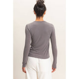 Crew Neck Long Sleeve Top in Black