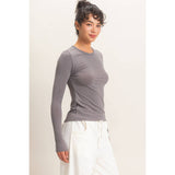 Crew Neck Long Sleeve Top in Black