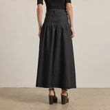 Denim Maxi Skirt in Washed Black
