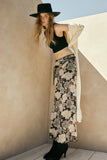 Floral Print Mesh Fitted Maxi Skirt