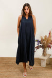100% Linen Dress in Black