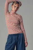 Striped Long Sleeve Turtleneck Top in Ivory & Rust