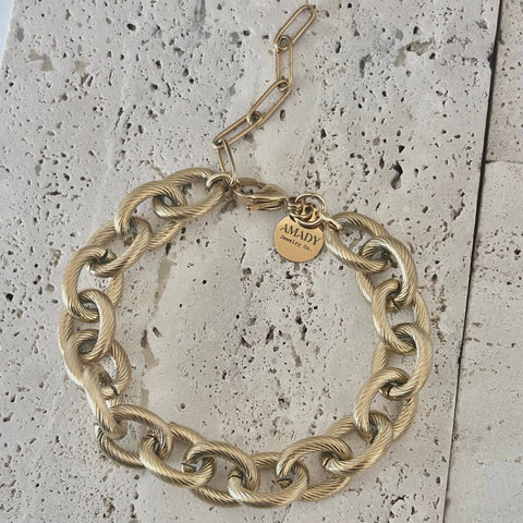 18K Gold Plated Over Stainless Steel Cable Link Bracelet in Vintage Gold