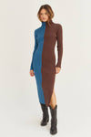 Split Tone Mock Neck Dress
