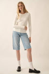 Shaper Fit Rib-Knit Long Sleeve in Off White