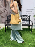 Embossed Woven Shoulder Bag with Accessory Pouch in Lime
