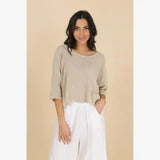 Linen Cotton Blend Top in Turquoise