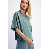 Cotton Blend Mineral Washed Top in Jungle Green