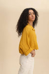 100% Linen Collared Crop Shirt in White