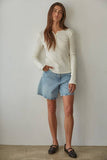 100% Cotton Knit Thermal Half Button-Down Top in Cream
