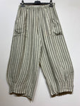100% Linen Striped Trousers in Pink
