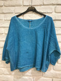 Linen Cotton Blend Top in Turquoise