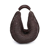 Crochet-Woven Crescent Hobo Bag in Chocolate