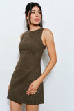 Boatneck Mini Dress in Brown Multicolor