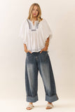Striped Barrel Carpenter Culotte Pants in Washed Brown